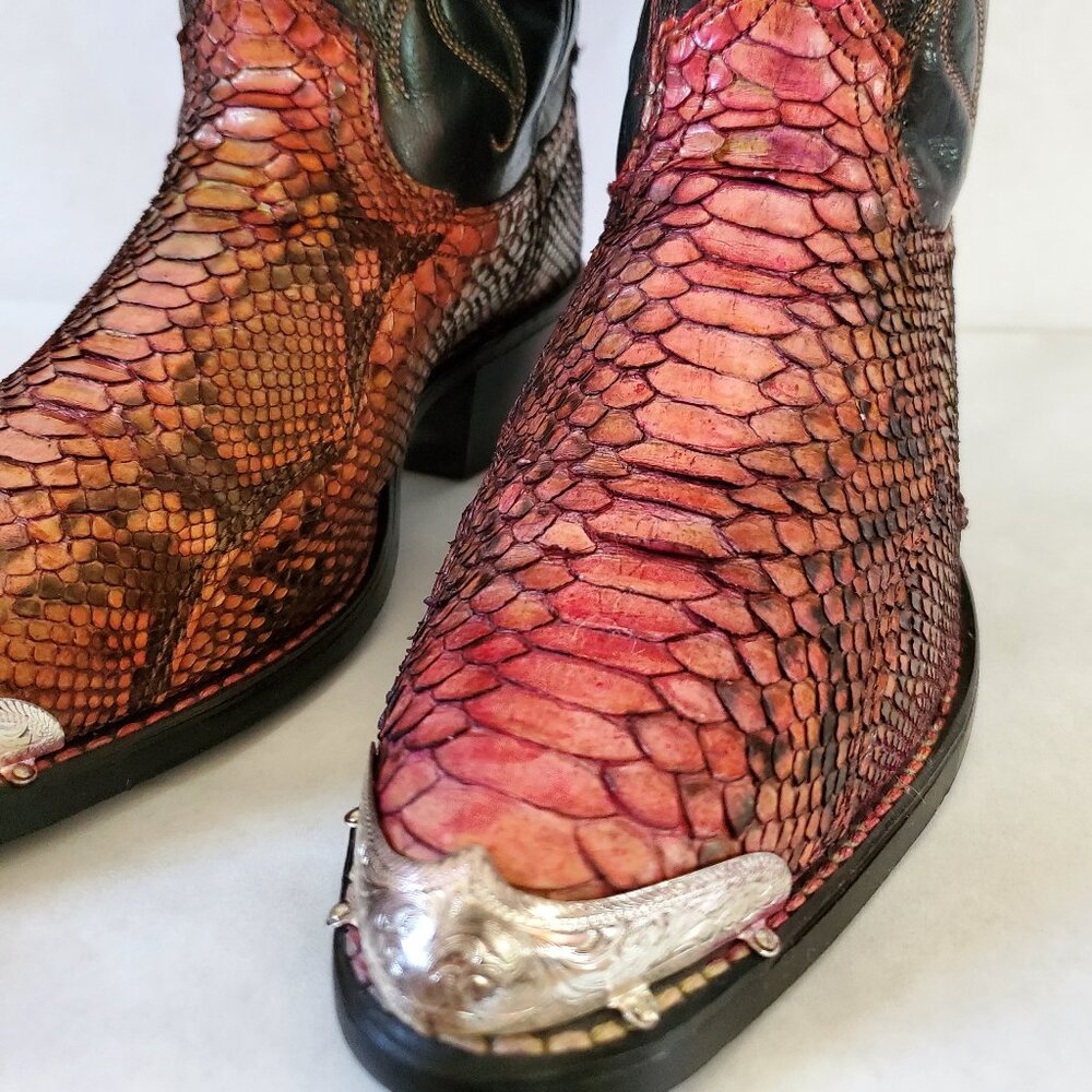 Cowgirl python snakeskin boots painted orange green blue western rodeo dancing